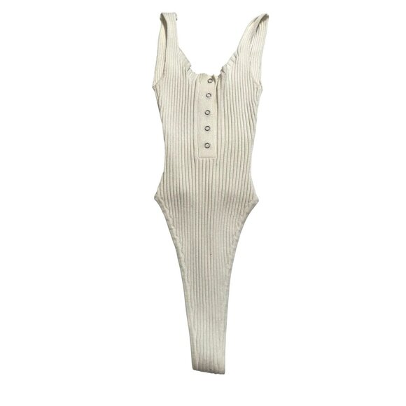 Missguided Ribbed Tank Thong Bodysuit in White - Picture 1 of 3